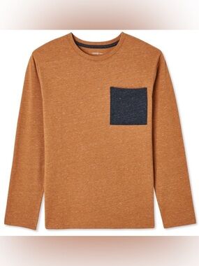 Boys Long-Sleeve Pocket T-Shirt - Rust Orange & Navy Blue